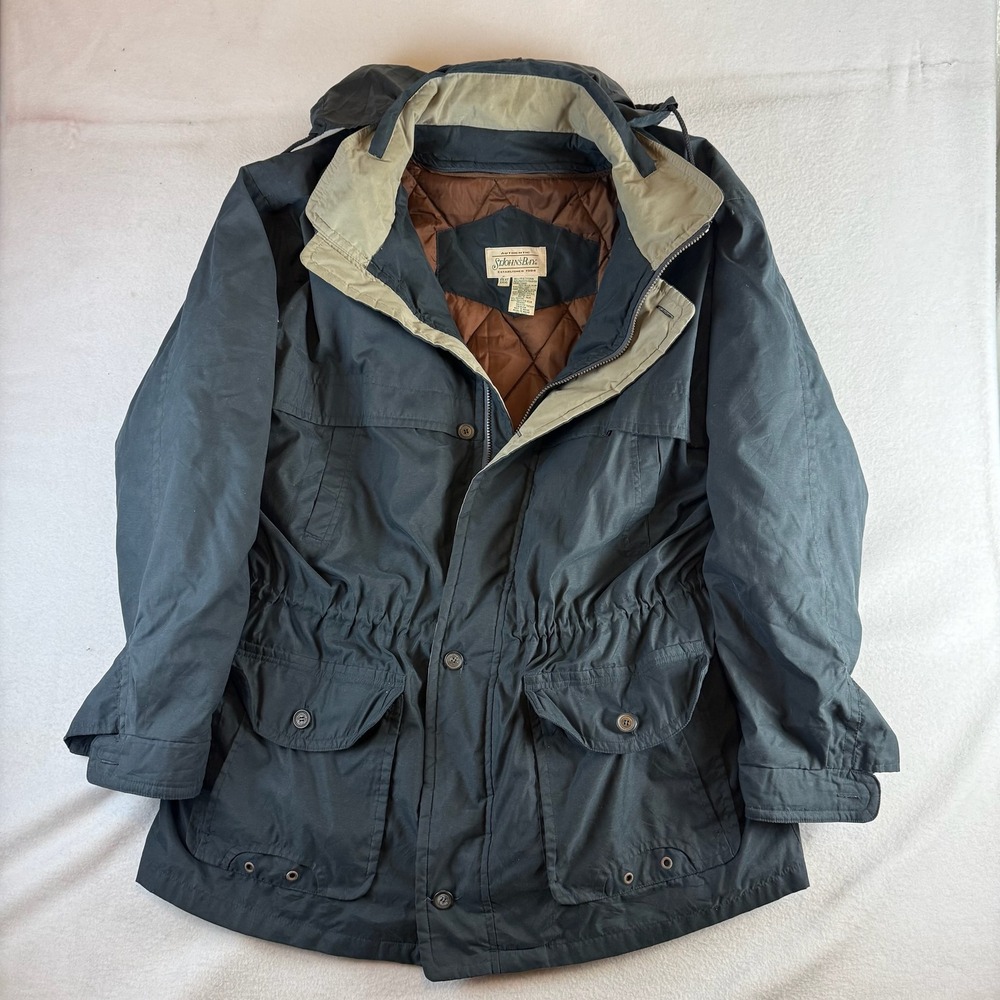 St. Johns Bay Mens XXL Tall Field Jacket Quilted Lining Hooded Navy Blue